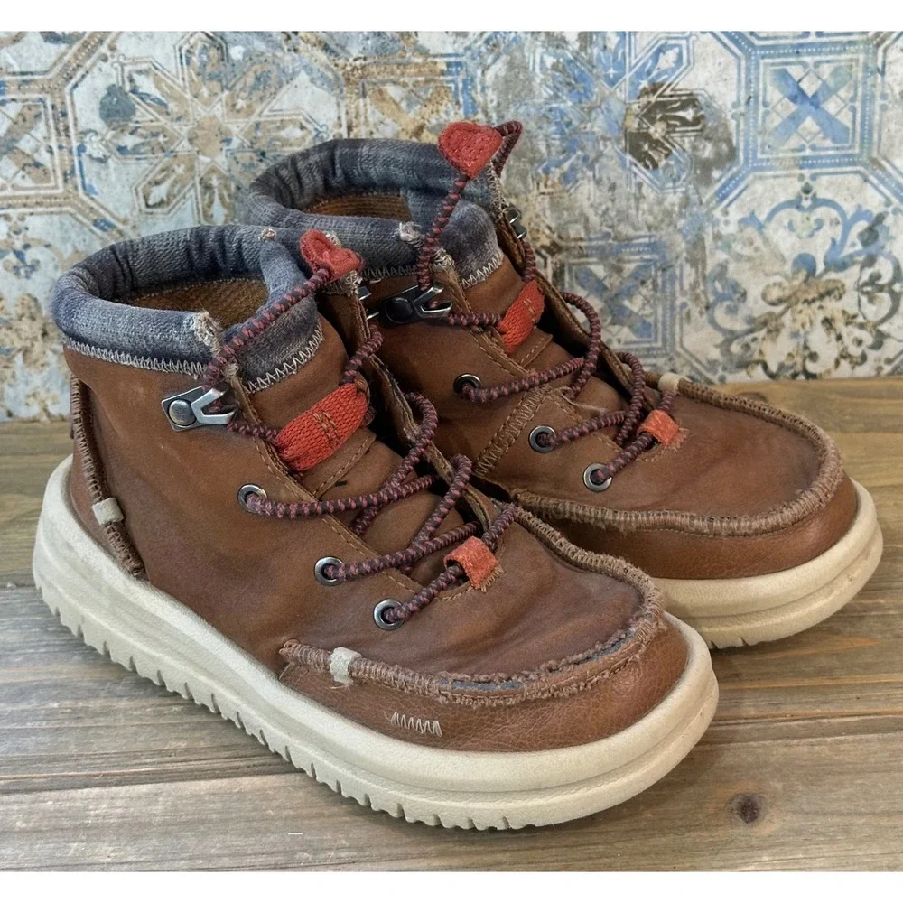 Hey Dude Scott Grip Leather Chukka Boots Kids Boys 11.5 Brown Good